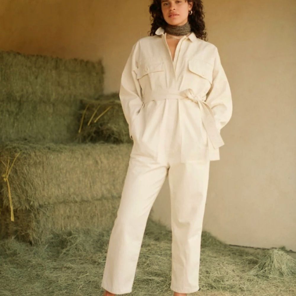 OZMA Keaton Jumpsuit XL NWT Cotton Twill Putty Utility Coverall